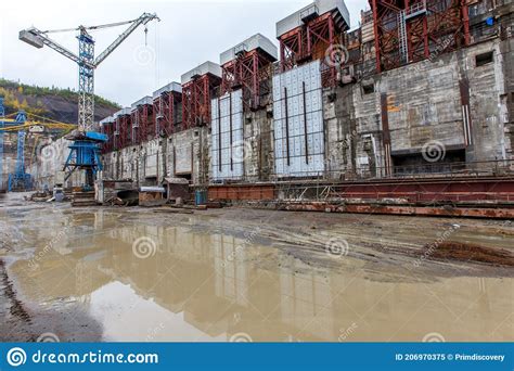 Construction Of A River Dam Across The Kolyma River In Russia Editorial
