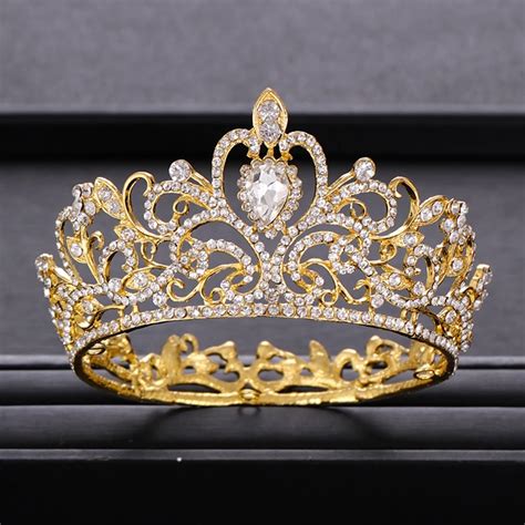 العصرية تاج العروس الباروك حجر الراين كريستال عقال للرأس على شكل تاج الملكة تاج الذهبي تاج