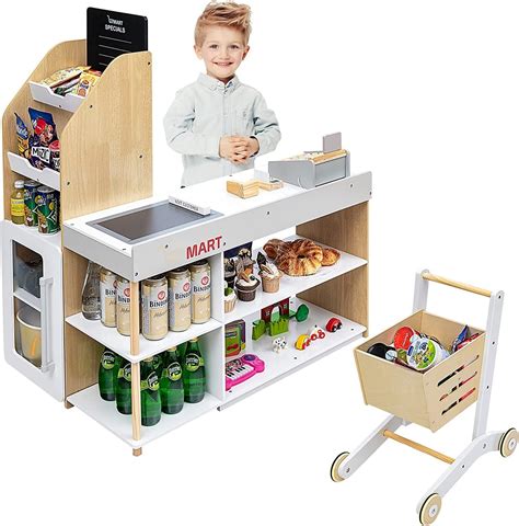 Honey Joy Grocery Store Pretend Play Kids Wooden Grocery Store Playset