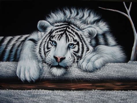 White Tiger Black Velvet Oil Painting Handpainted Signed Art Etsy