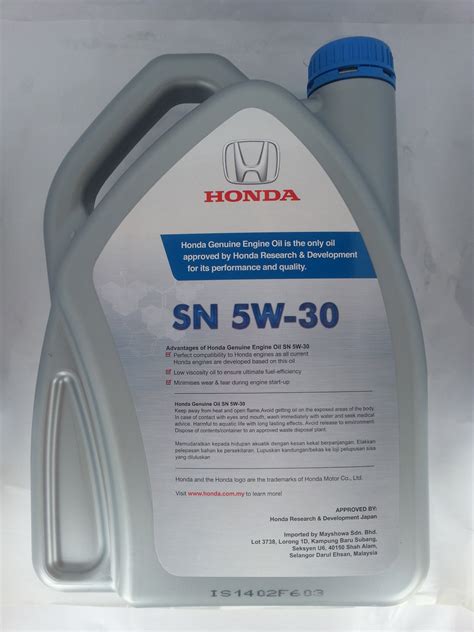 Honda Engine Oil Sn 5w 30 Semi Synthetic 4 Liter