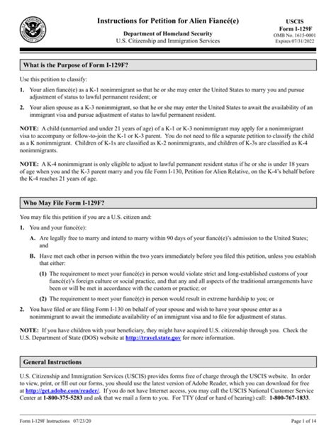 Download Instructions For Uscis Form I 129f Petition For Alien Fiancee