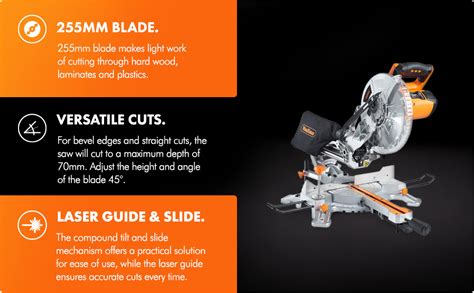 Vonhaus Sliding Compound Mitre Saw 255mm 10 2000w Sliding Bevel