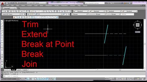 Trimextend Break At Pointbreakjoin Commands Of Autocad Youtube