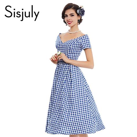 sisjuly vintage dress 1950s style spring summer rockabilly women party plaid dress 2017 summer