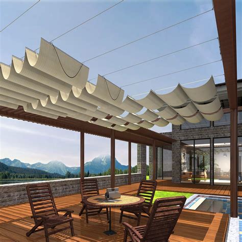Buy Patio 3 Wx16 L Beige Upgraded Retractable Pergola Canopy Shade