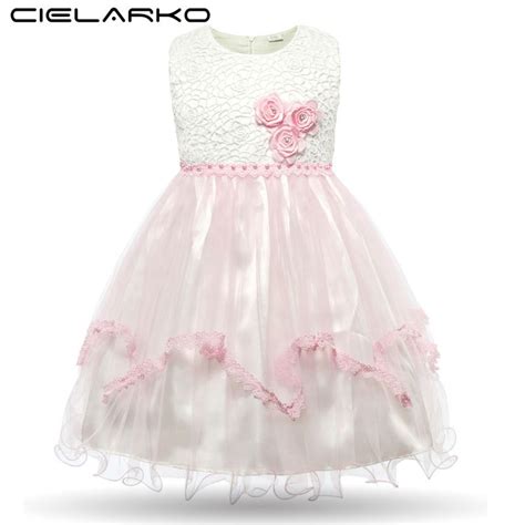 Cielarko Girls Dress Flower Appliques Baby Dresses Lace Pearls Kids