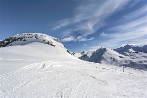 Mountain Top View In Winter Ski Routes In The Mountains Snowy Winter