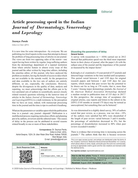 Pdf Article Processing Speed In The Indian Journal Of Dermatology Venereology And Leprology
