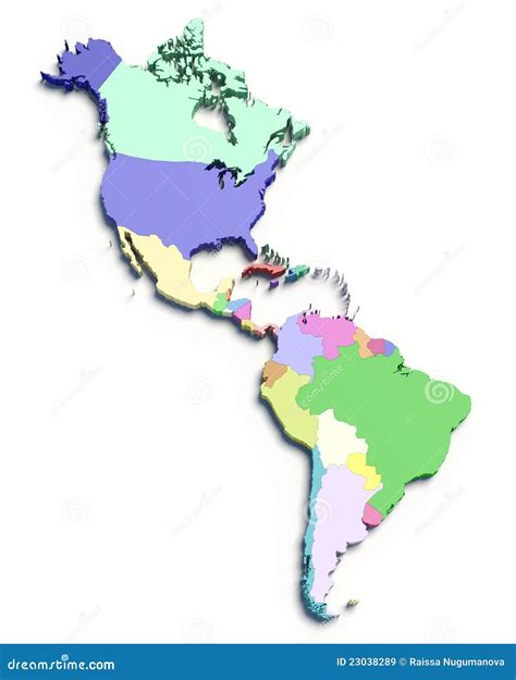 3d Color Map Of South And North American Countries Stock Illustration