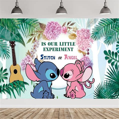 Buy Stitch And Angel Gender Reveal Party Background Jungle Leaves Theme