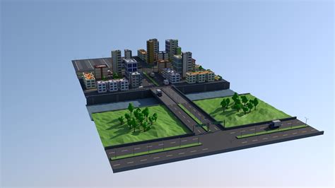 3d Model Low Poly City 3d Model With Buildings And Roads Vr Ar Low