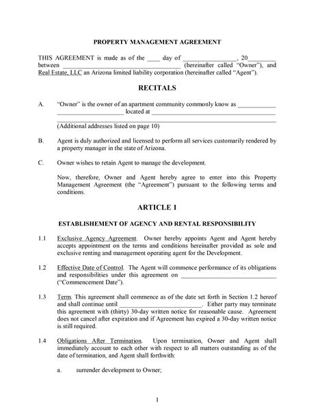 Property Management Contract Template Free