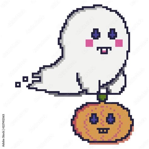 Cute Ghost Pixel Art Icon Or Component Of The Game Vector