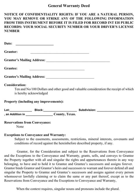 Download Texas Warranty Deed Form For Free Formtemplate