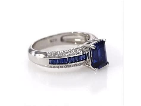 Emerald Cut Lab Created Blue And White Sapphire Ring In Sterling Silver