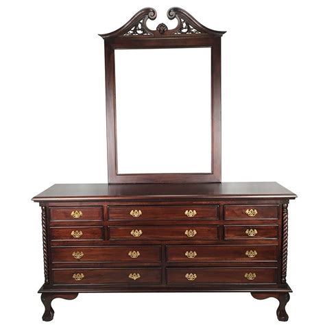 Solid Mahogany Wood Dressing Table With 10 Drawers And Mirror Turendav
