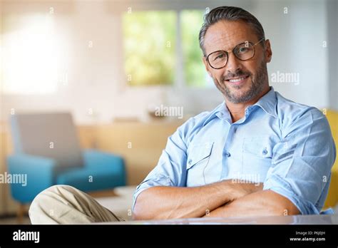 Portrait Of Handsome 45 Year Old Man With Eyeglasses Stock Photo Alamy