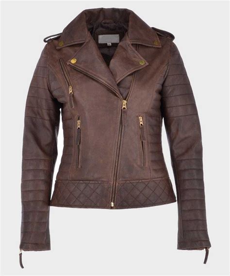 Womens Distressed Brown Biker Leather Jacket Danezon