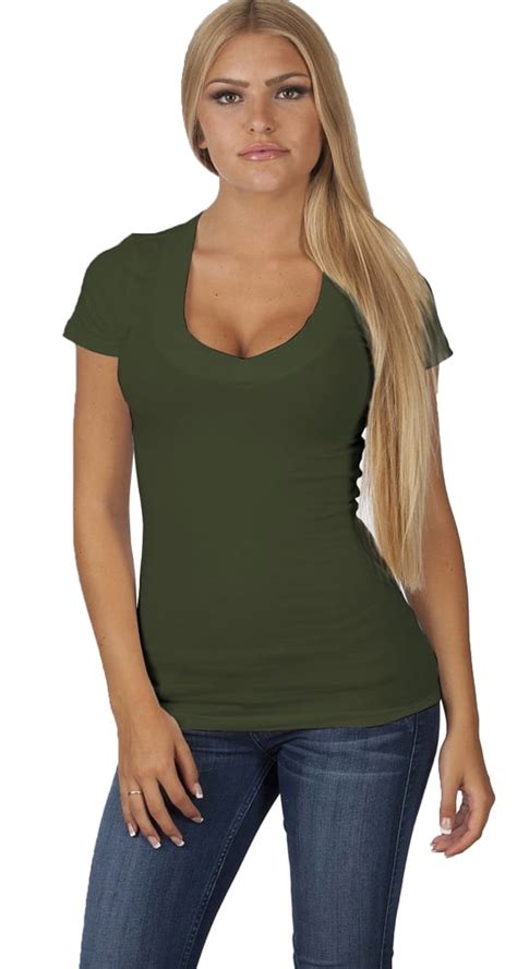 Fdplus Sexy Plus Size Low Cut Cleavage Wide Band V Neck T Shirt Tee