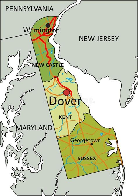 Detailed Editable Political Map With Separated Layers Delaware Stock