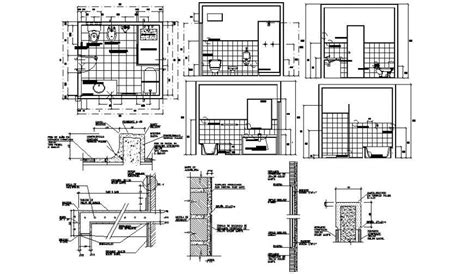 Toilet And Bathroom Sections Plan And Sanitary Installation Drawing