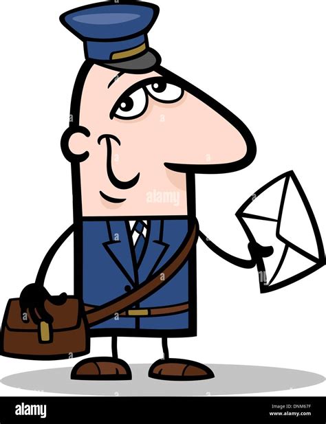 Cartoon Illustration Of Funny Postman With Letter Profession Occupation
