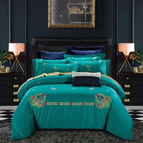 Exotic Fancy Teal Gold And Pink Paisley And Flower Pattern Luxury Full