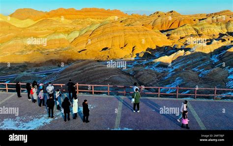 Zhangye China January 24 2023 Tourists Visit Colorful Danxia