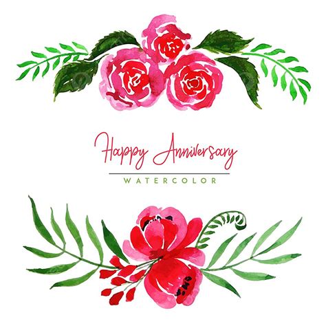 Watercolor Floral Happy Anniversary Background Floral Vector Leaves