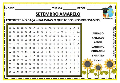 Caça Palavras Setembro Amarelo Para Imprimir