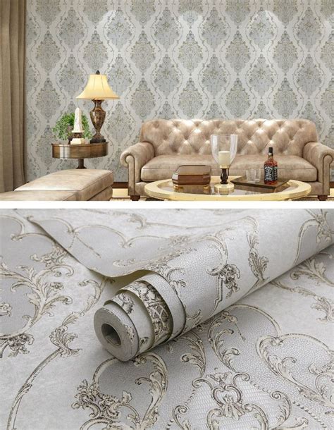 Luxury Golden White Grey Damask Wallpaper For Living Room Damask