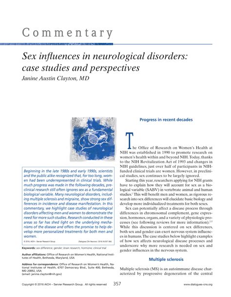 Pdf Sex Influences In Neurological Disorders Case Studies And