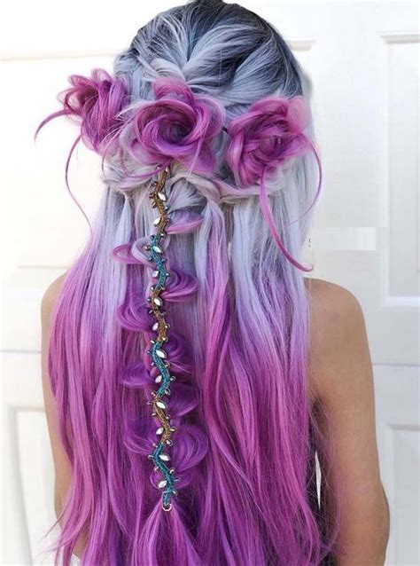 If you went ahead and decided to boldly rock two colors in your hair, you should definitely think about accentuating the difference as much as you can. 50 Amazing Combo of Hairstyling Ideas & Hair Colors in 2018 (With images) | Mermaid hair color ...