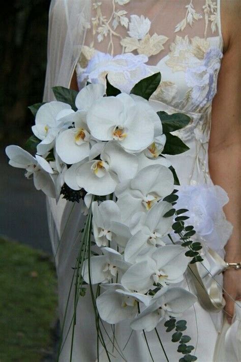 Brides Exquisite Cascading Bouquet Of White Phalaenopsis Orchids