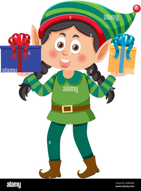 Christmas Elf Girl Cartoon Character Illustration Stock Vector Image