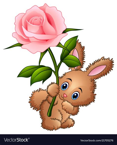 Cute Little Rabbit Cartoon Holding A Flower Vector Image