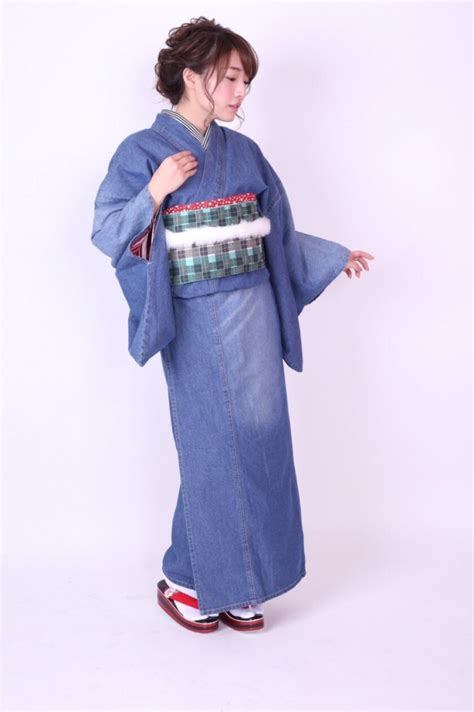 Womens Denim Kimono Faded Style Old Kyoto