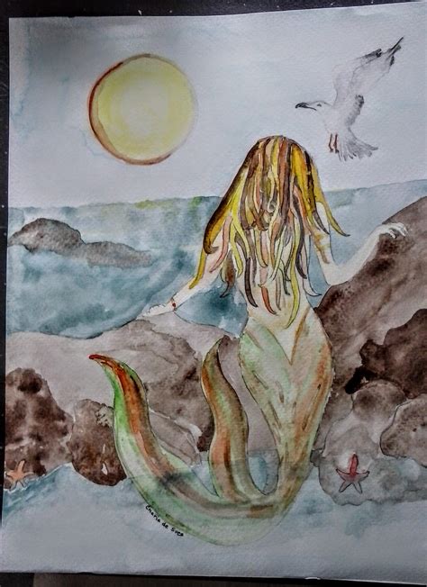 Mermaid And Seagull Watercolor