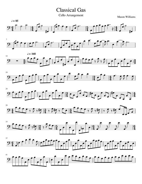 Classical Gas Cello Arrangement Sheet Music For Cello