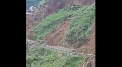 Watch Massive Landslide Sweeps Away Portion Of Road In Himachal