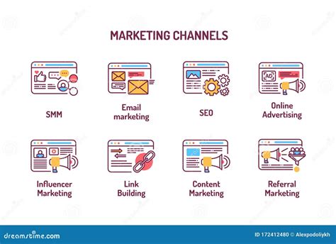 Marketing Channels Color Line Icons Smm Email Marketing Seo Online