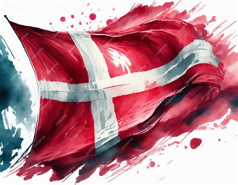 Premium Ai Image Art Brush Watercolor Painting Of Denmark Flag Blown