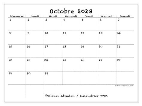 Calendrier Octobre 2023 à Imprimer “771ds” Michel Zbinden Ca