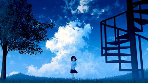 Download Wallpaper 3840x2160 Anime Girl Sky Clouds 4k
