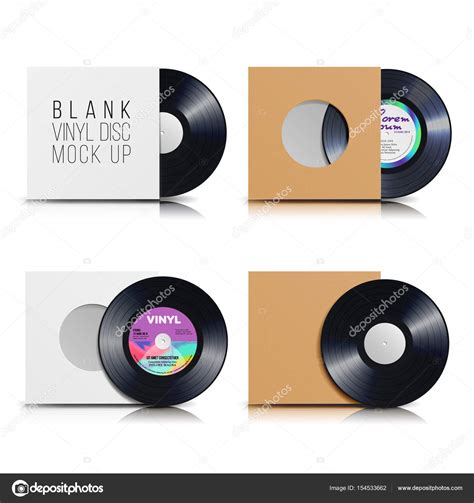 Vinyl Disc Set Blank Isolated White Background Realistic Empty