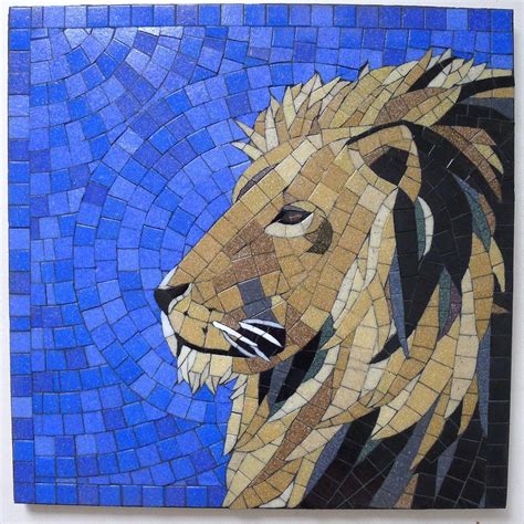 A Mosaic Depicting A Lion On A Blue Background