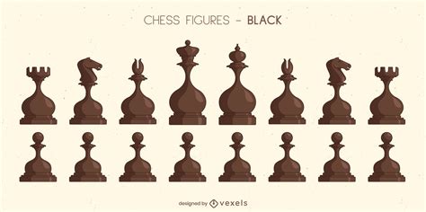 Rounded Chess Pieces Black Set Vector Download