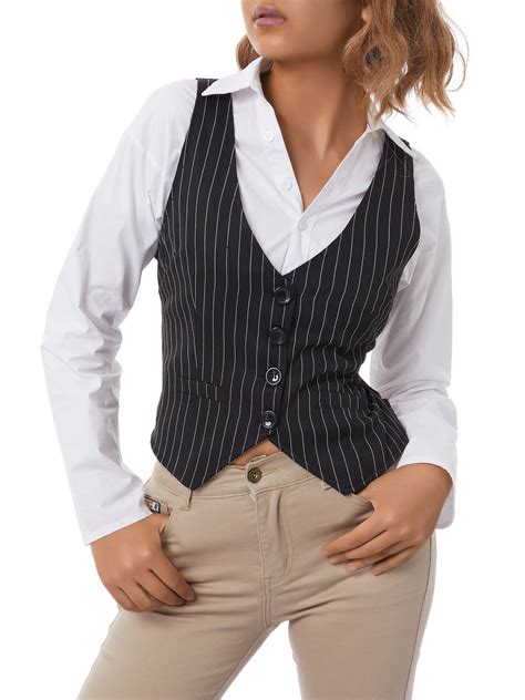 Fiomva Women Dressy Vest Slim Fit Button Halter V Neck Tuxedo Suit Waistcoats Versatile