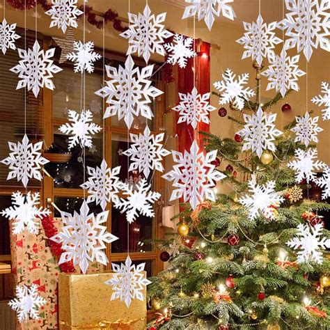 12pcs Large White Snowflake Garland For Christmas Tree Snowflake